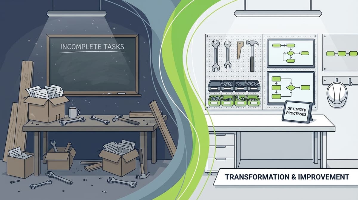 Organized workshop transformation showcasing business optimization for Australian small business owners